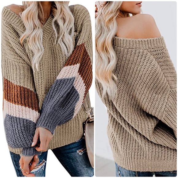 Chunky Knit Color Strip Sleeves Sweater - Picture 2 of 5